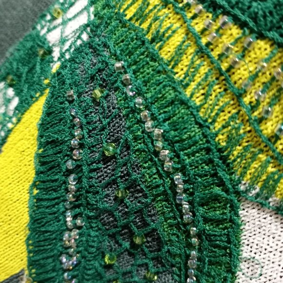 JESIRE SLEEVLESS TANK TOP WITH GREEN AND YELLOW FLORAL APPLIQUE SEQUINS WOMEN S - Picture 7 of 8